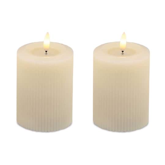Melrose Beige FIA WICK LED Pillar Candles, 2ct.